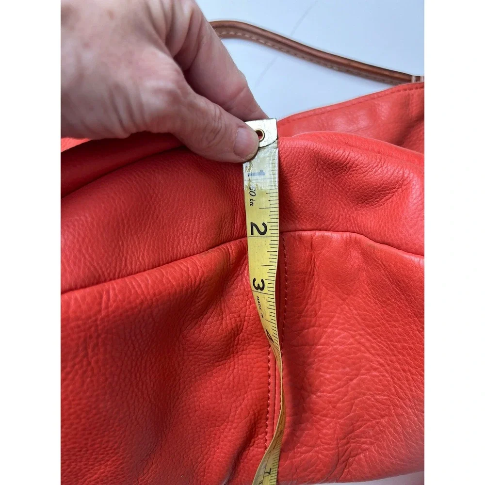 Christopher Kon Leather Slouch Purse Salmon Orange Strap Outside Zip Pockets